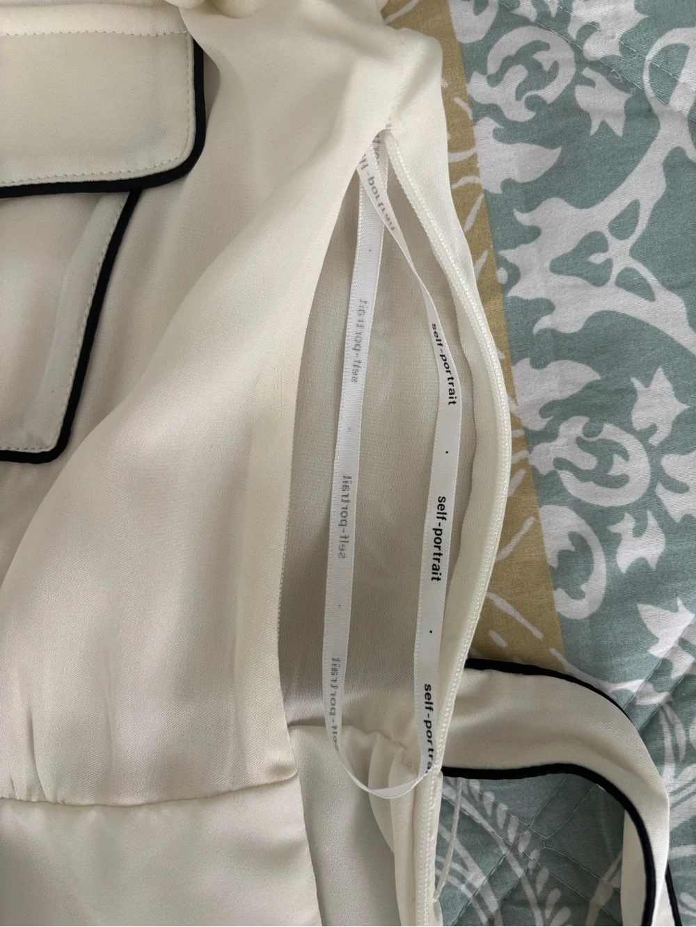 Self-Portrait Cream Long Sleeve Shirt Maxi Dress with Black Piping - Picture 10 of 12
